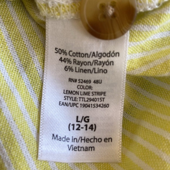 ⭐️ Time & Tru Yellow Stripped Cotton Blend Short Sleeve Blouse size Large - Picture 6 of 6